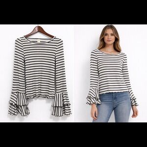 We The Free Striped Bell Sleeve Ribbed Top XS
